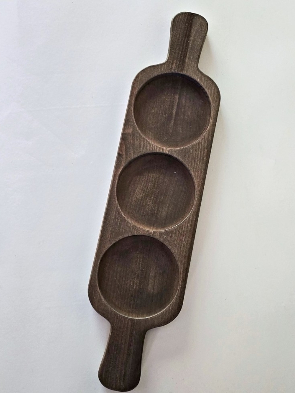 Ashland Wooden 3 hole serving tray with three circular indentations